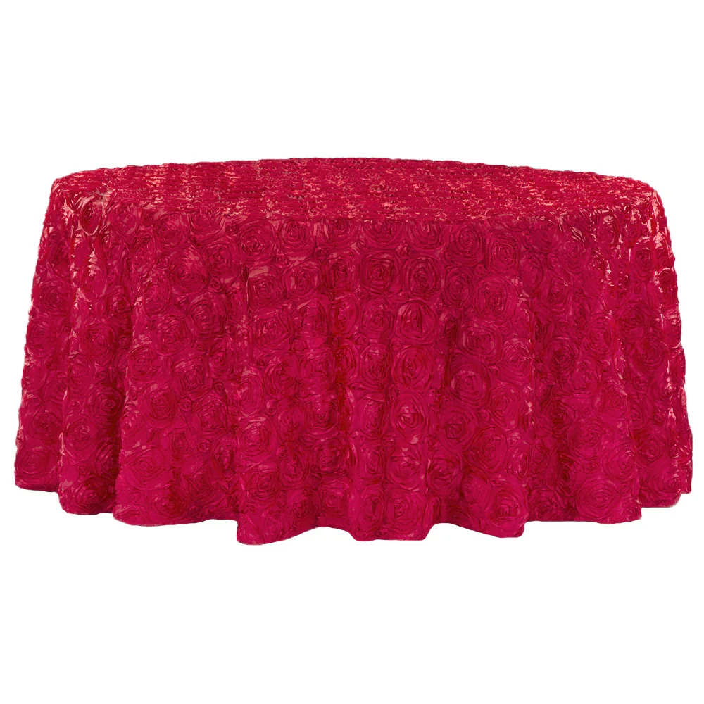 Wedding Rosette SATIN 132" Round Tablecloth - Apple Red - Image 2