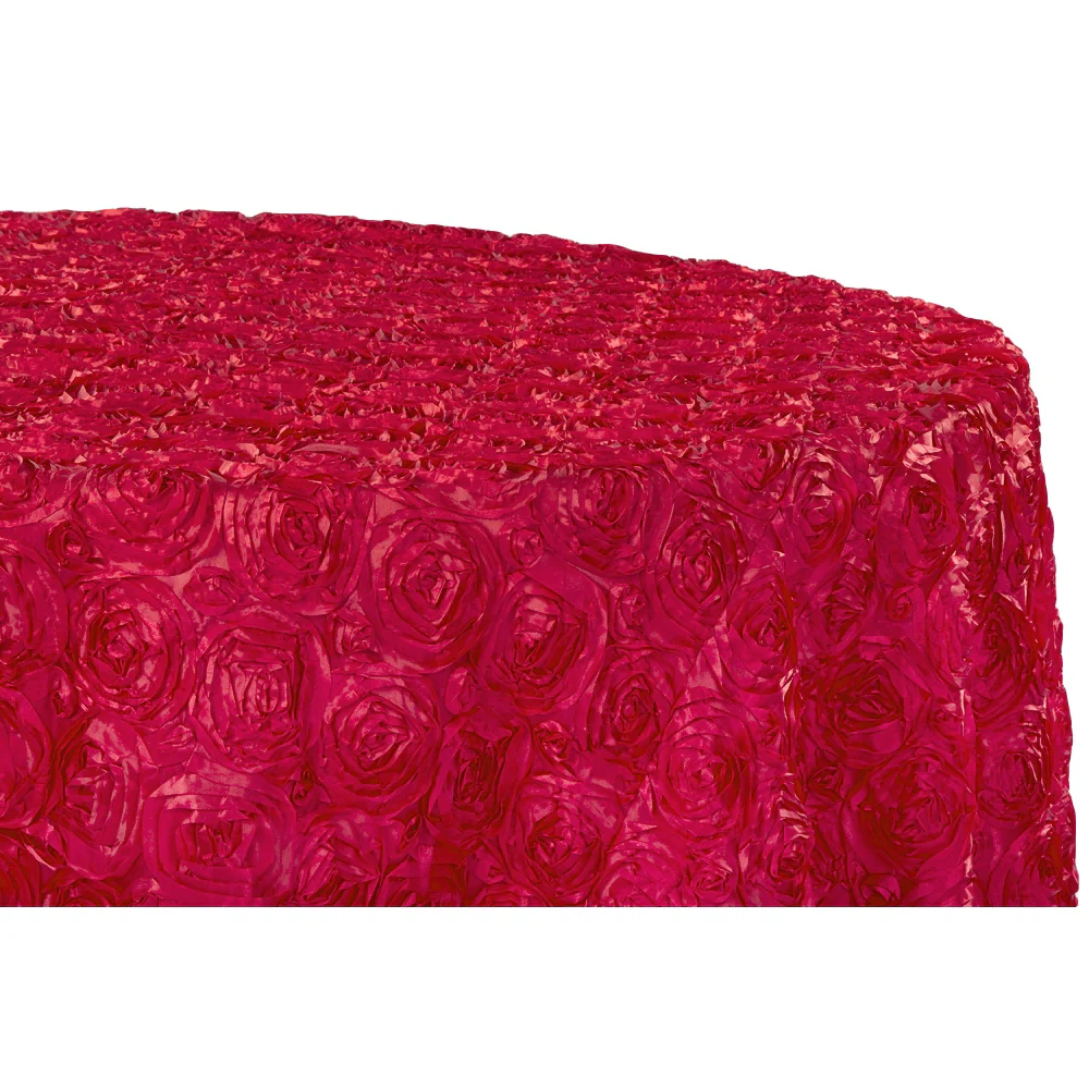 Wedding Rosette SATIN 132" Round Tablecloth - Apple Red - Image 4