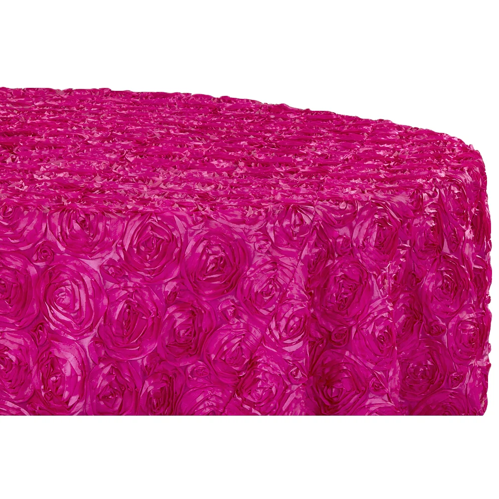 Wedding Rosette SATIN 132" Round Tablecloth - Fuchsia - Image 5