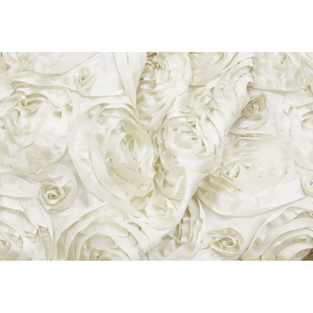 Wedding Rosette Satin 90"x132" rectangular Tablecloth - Ivory - Image 2