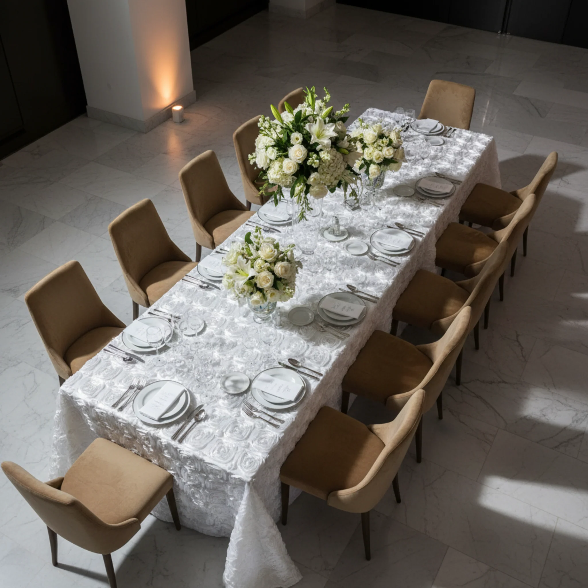 Wedding Rosette Satin 90"x132" rectangular Tablecloth - White - Image 3
