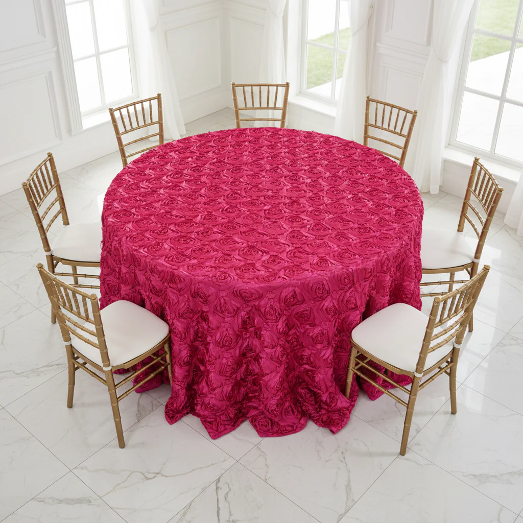 Wedding Rosette Satin 90"x156" rectangular Tablecloth - Fuchsia - Image 2
