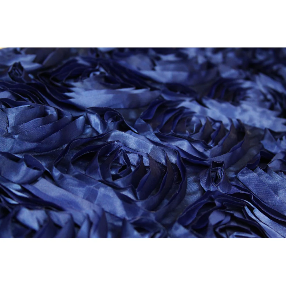 Wedding Rosette Satin 90"x156" rectangular Tablecloth - Navy Blue - Image 2