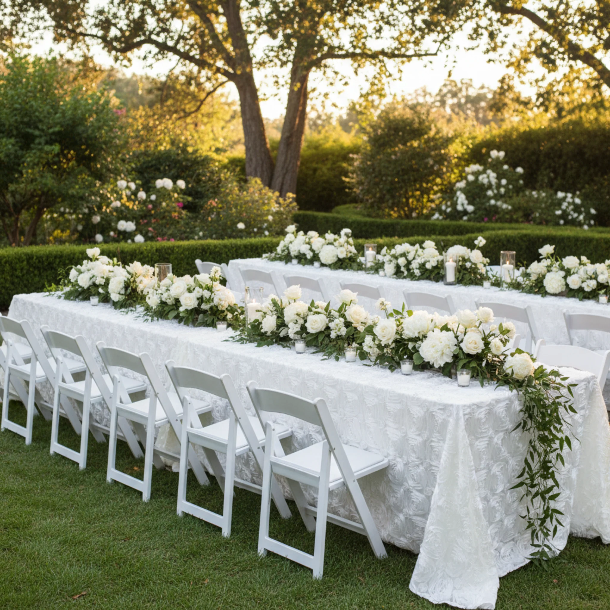 Wedding Rosette Satin 90"x156" rectangular Tablecloth - White - Image 2