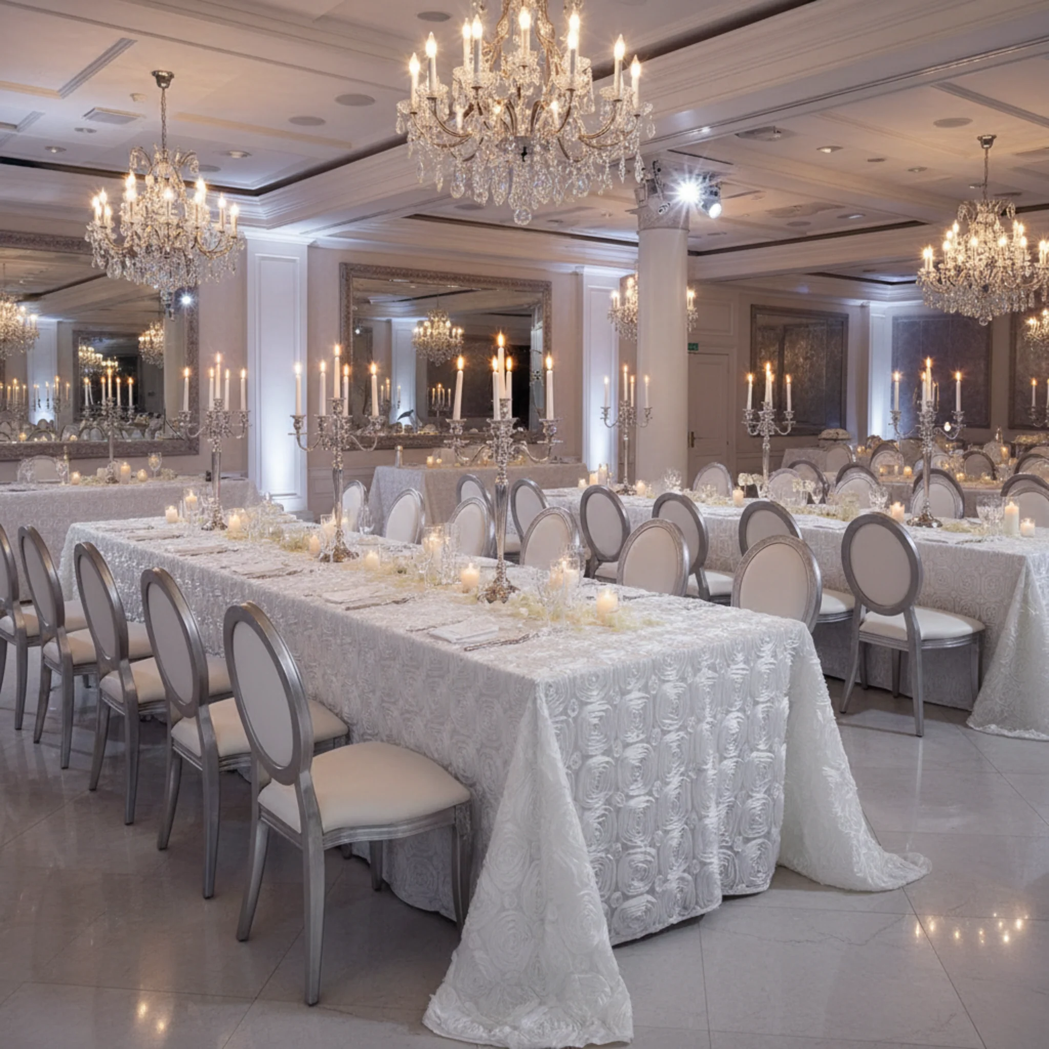 Wedding Rosette Satin 90"x156" rectangular Tablecloth - White - Image 3