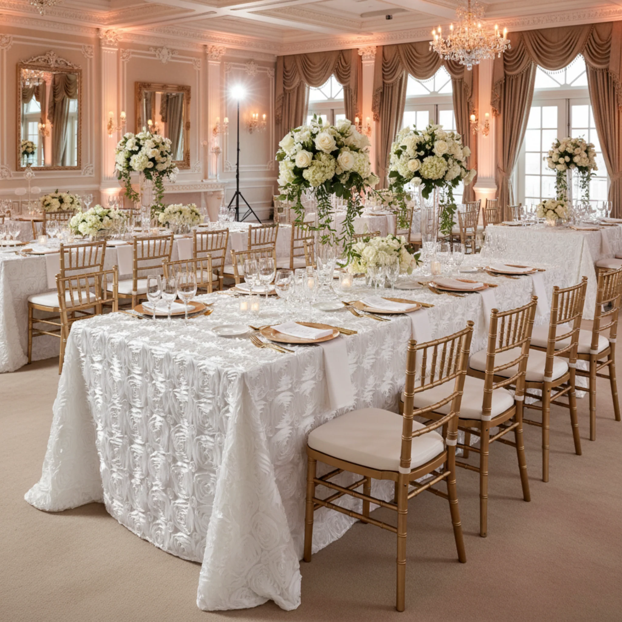 Wedding Rosette Satin 90"x156" rectangular Tablecloth - White - Image 4
