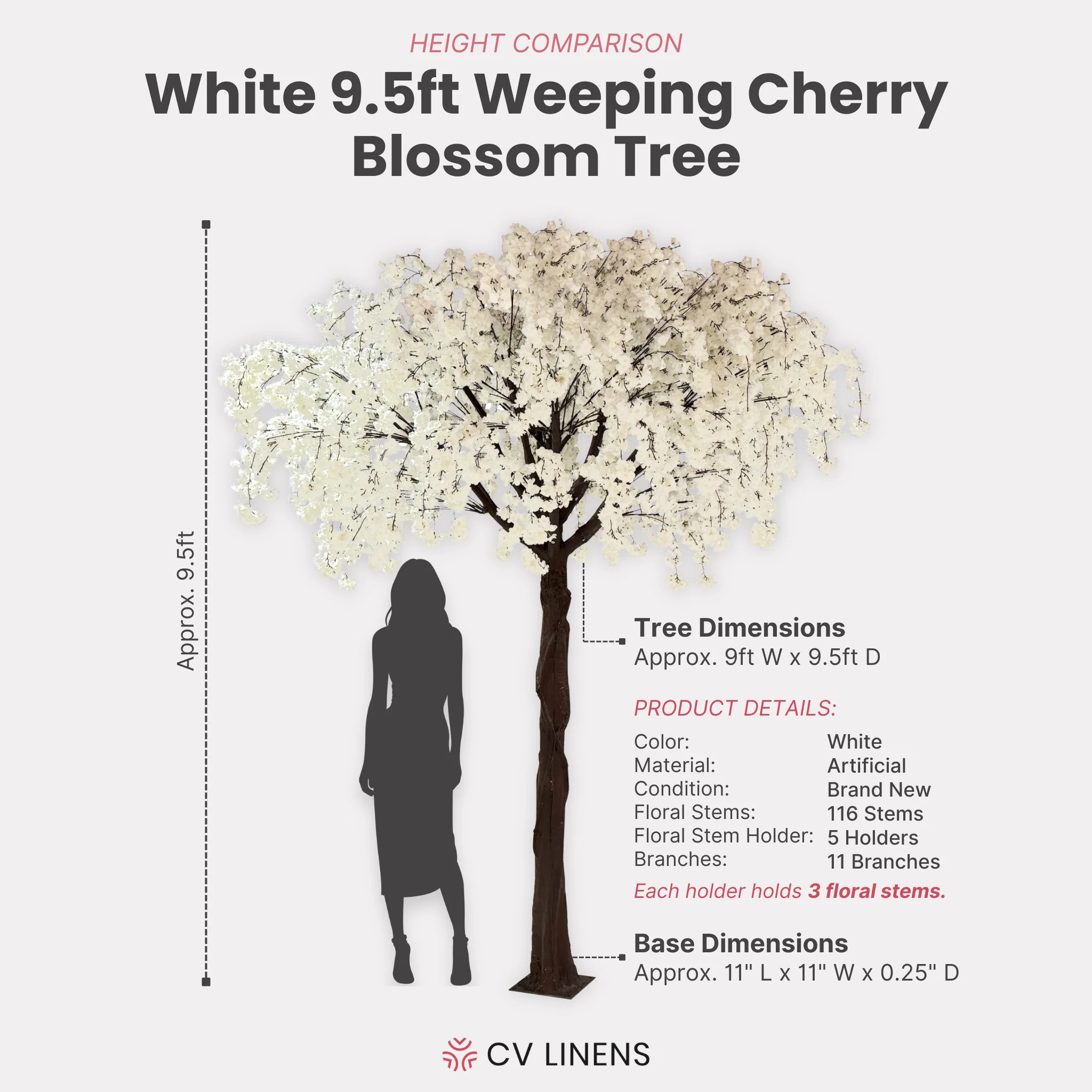 9.5ft Weeping Cherry Blossom Tree - White - Image 3