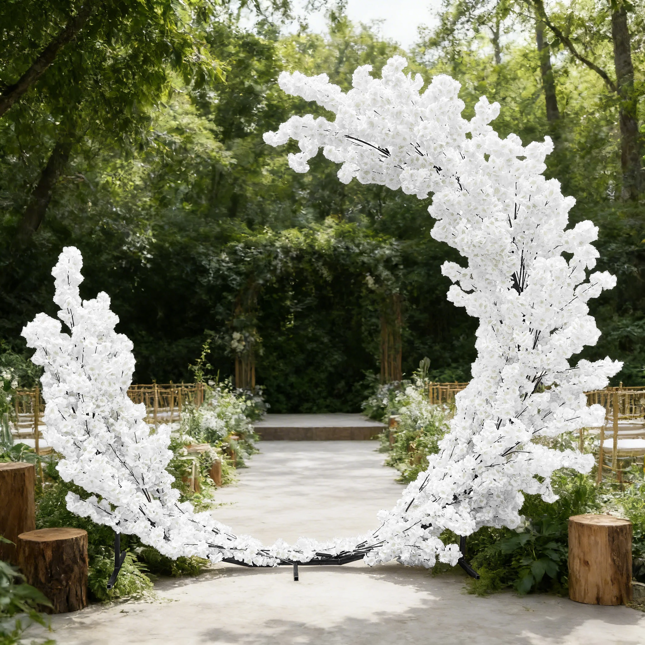 Cherry Blossom Crescent Arch Backdrop - White - Image 2