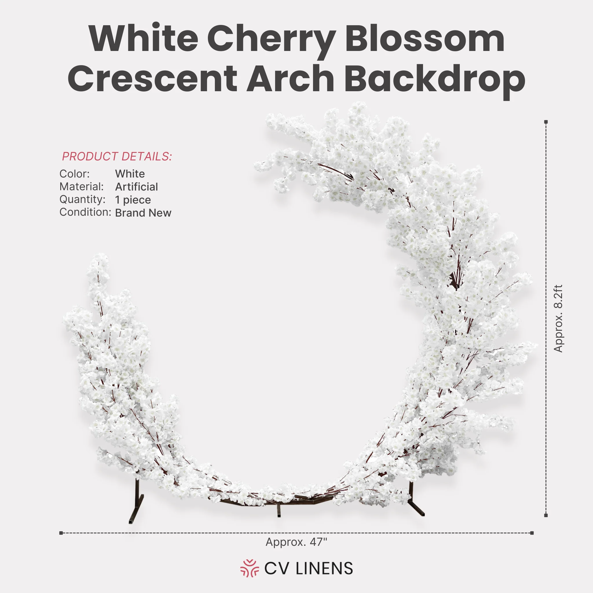 Cherry Blossom Crescent Arch Backdrop - White - Image 3