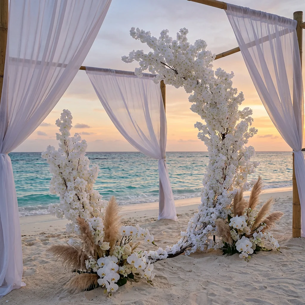 Cherry Blossom Crescent Arch Backdrop - White - Image 4