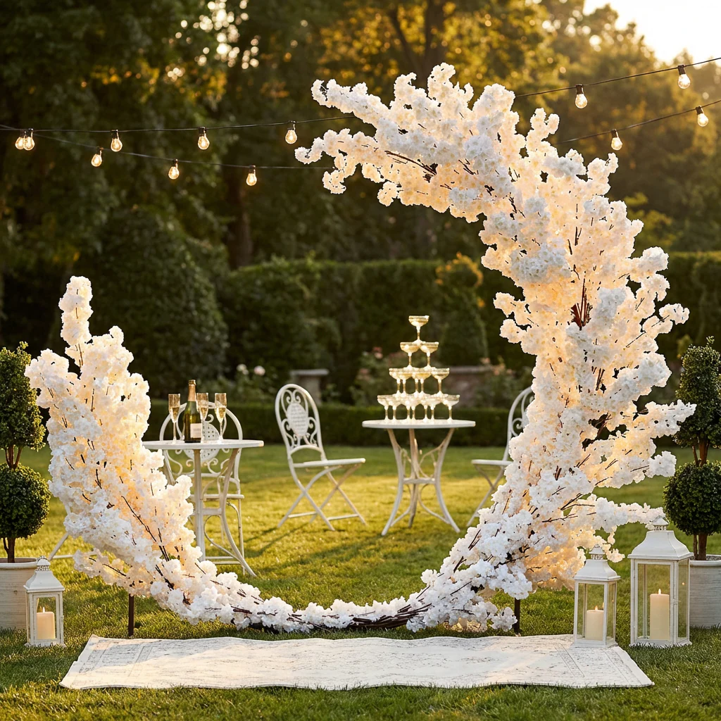Cherry Blossom Crescent Arch Backdrop - White - Image 9