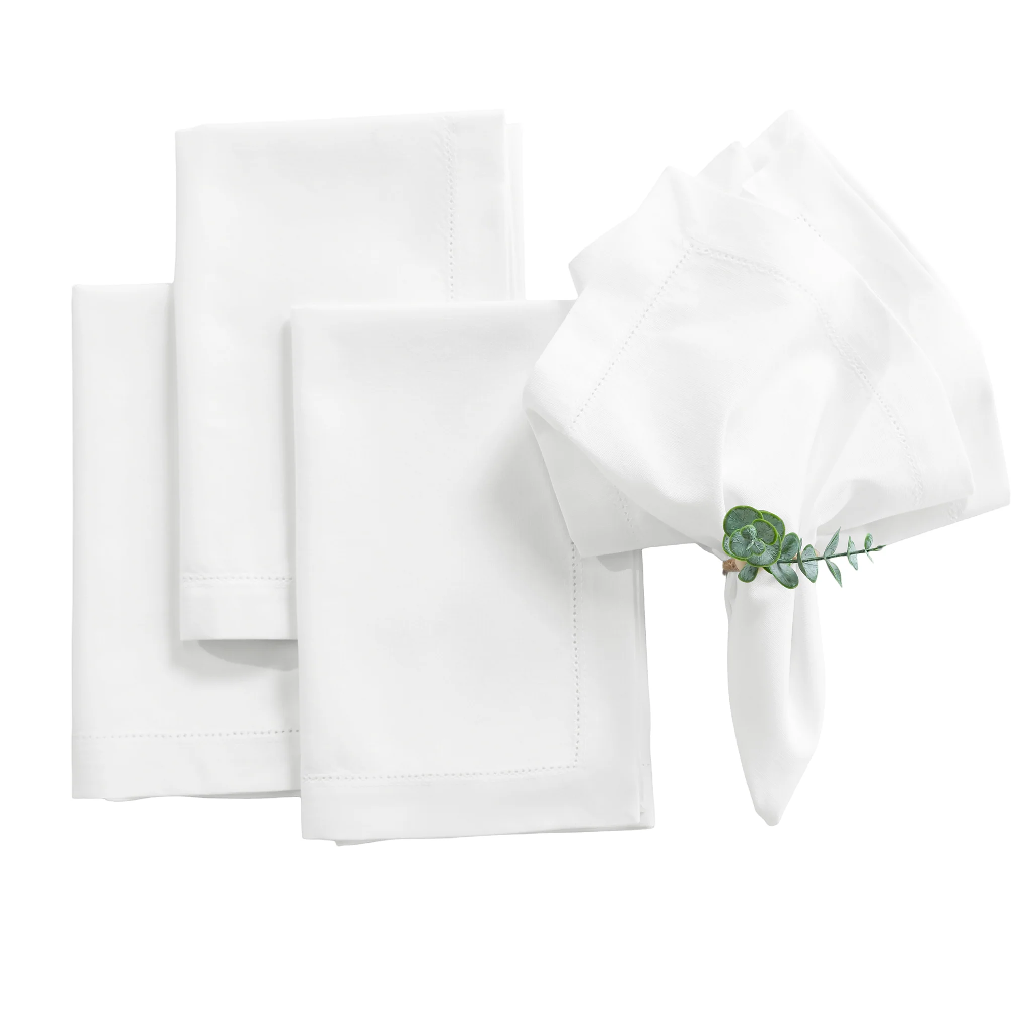White Hemstitch Linen Napkins 20"x20" (Set of 4)