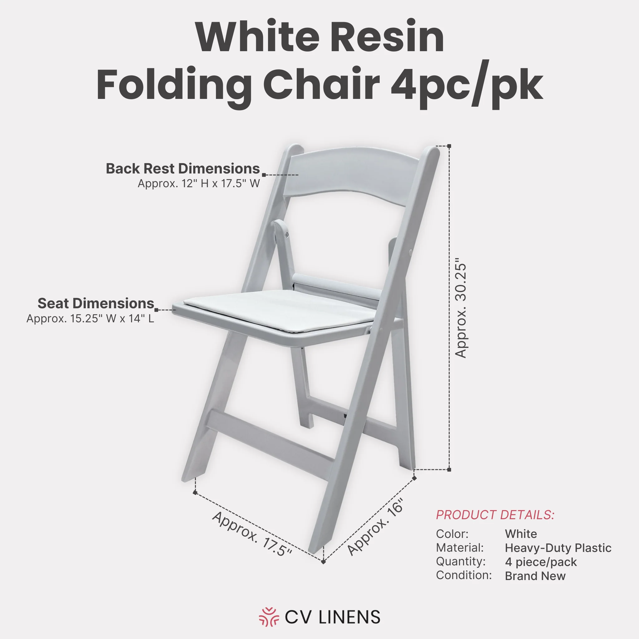 White Resin Folding Chair 4pc/pk - Image 4