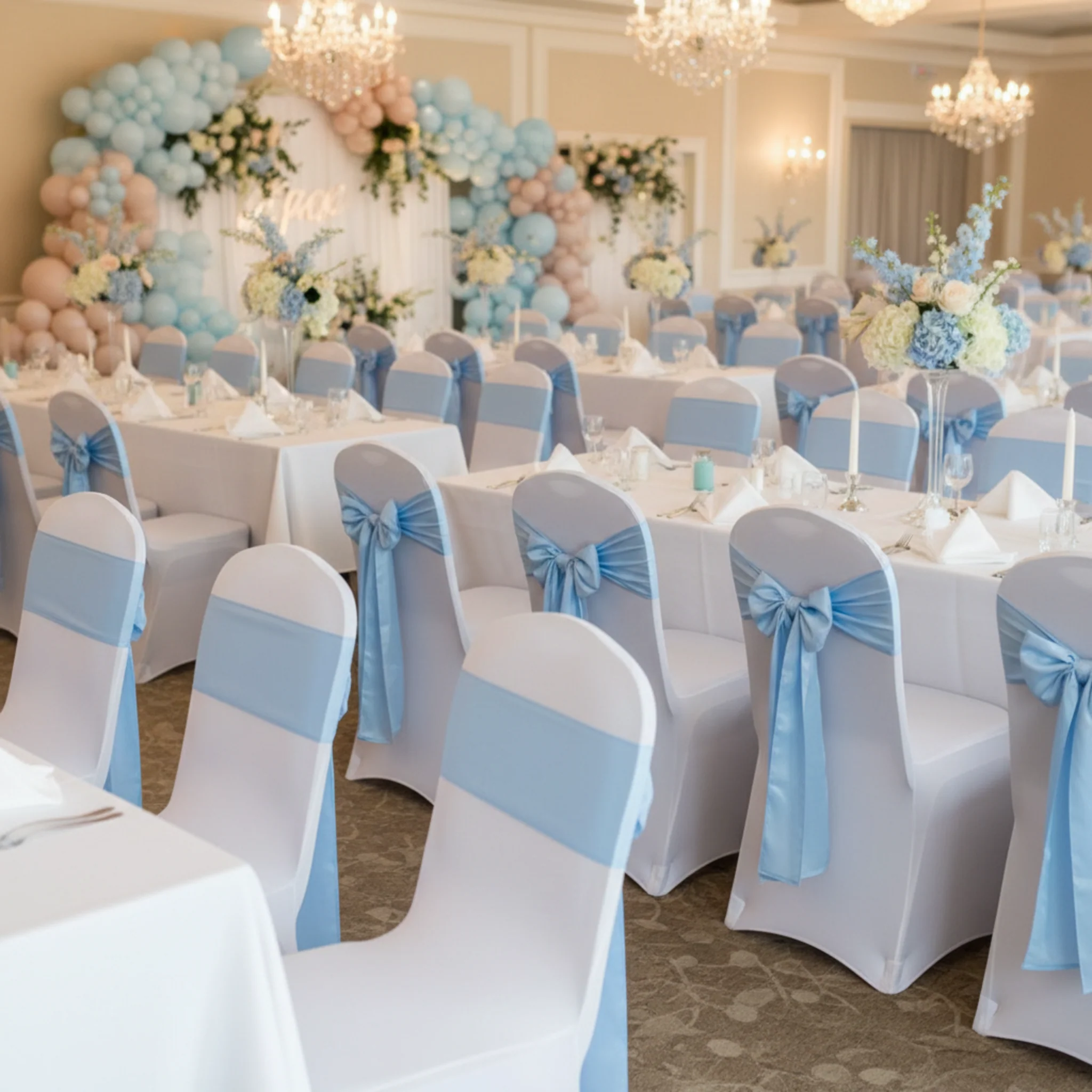 Wide Satin Chair Sash - Baby Blue - Image 2