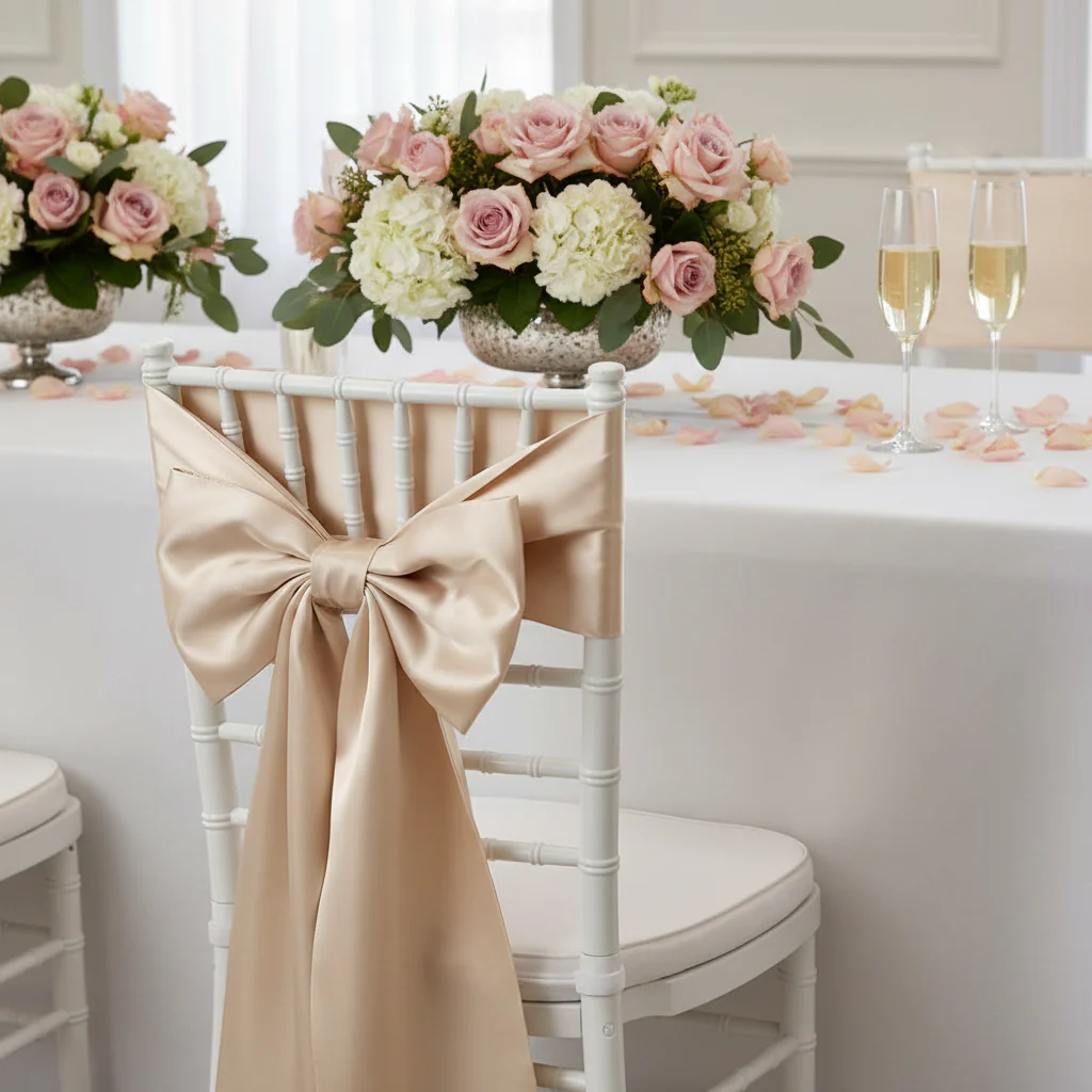 Wide Satin Chair Sash - Champagne - Image 3