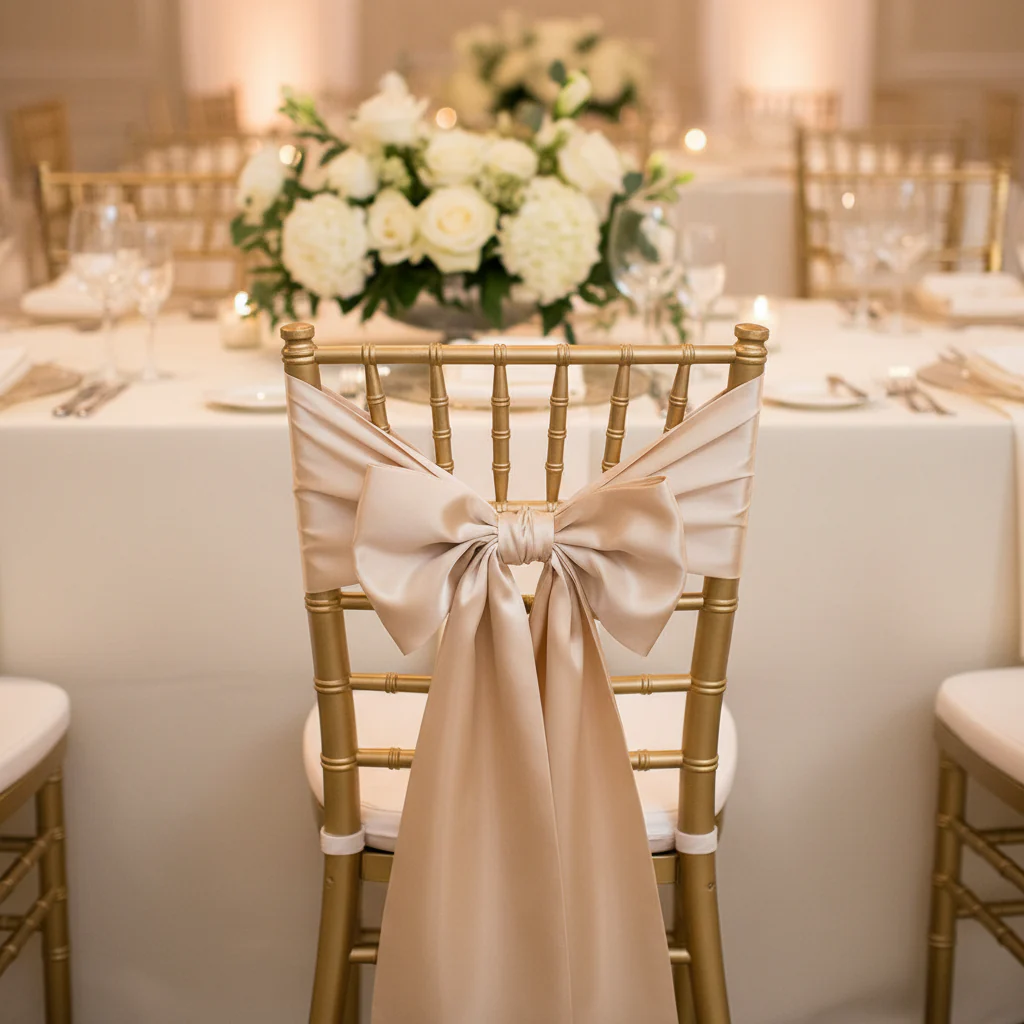 Wide Satin Chair Sash - Champagne - Image 4