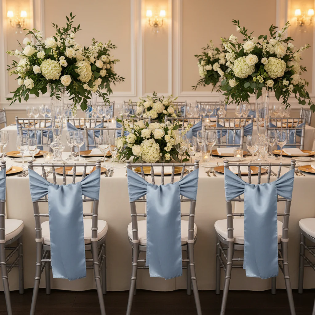 Wide Satin Chair Sash - Dusty Blue - Image 2