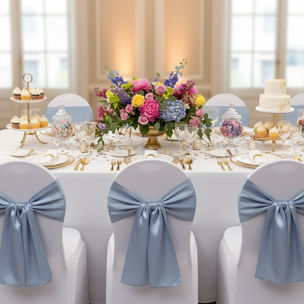Wide Satin Chair Sash - Dusty Blue - Image 4
