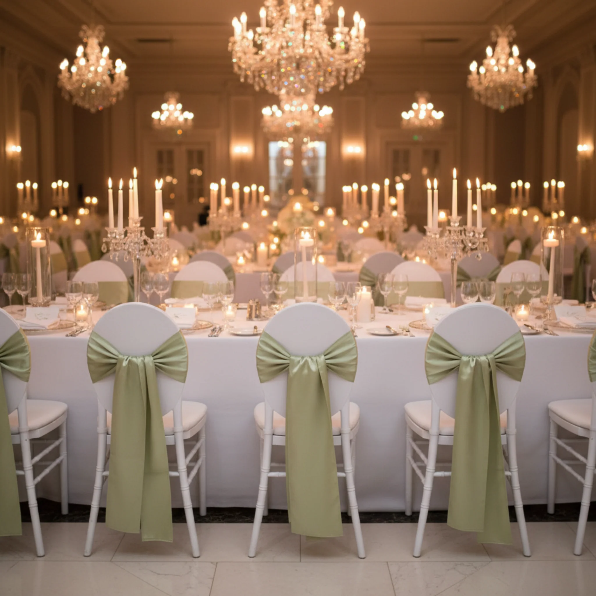 Wide Satin Chair Sash - Sage Green - Image 2