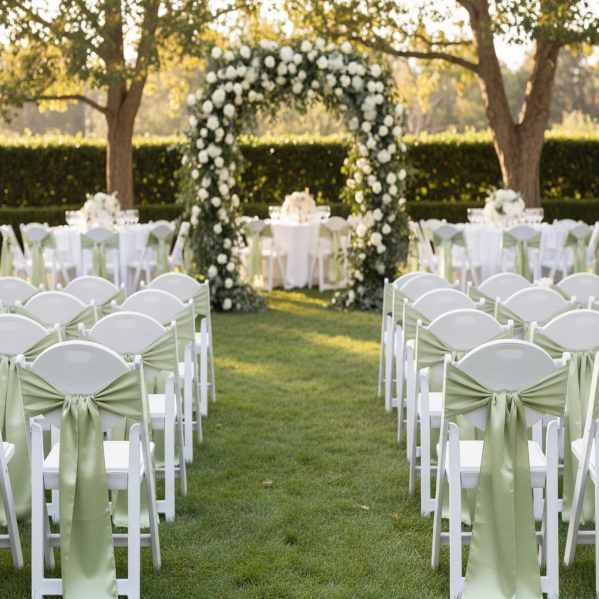 Wide Satin Chair Sash - Sage Green - Image 3